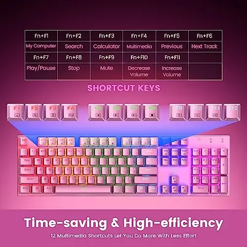RisoPhy Mechanical Gaming Keyboard, RGB 104 Keys Ultra-Slim Backlit USB Wired Keyboard with Blue Switch, Durable ABS Keycap/Anti-Ghosting/Spill-Resistant Mechanical Keyboards for PC Mac Xbox Game,Pink - 4