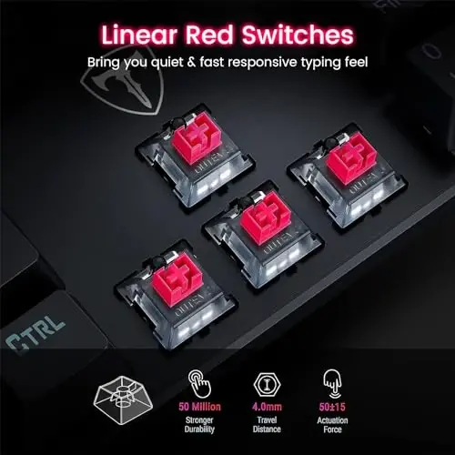 RisoPhy Mechanical Gaming Keyboard, RGB 104 Keys Ultra-Slim LED Backlit USB Wired Keyboard with Red Switch, Durable ABS Keycaps/Anti-Ghosting/Spill-Resistant for PC Mac Xbox Gamer - 2
