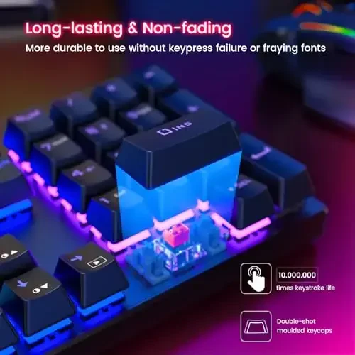 RisoPhy Mechanical Gaming Keyboard, RGB 104 Keys Ultra-Slim LED Backlit USB Wired Keyboard with Red Switch, Durable ABS Keycaps/Anti-Ghosting/Spill-Resistant for PC Mac Xbox Gamer - 7
