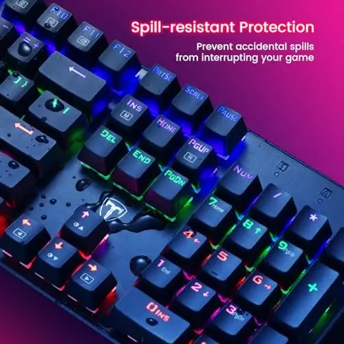 RisoPhy Механик ўйин клавиатураси, RGB 104 тугмали ўта юпқа LED ёритгичли USB симли клавиатура, қизил ёритгичли, чидамли ABS тугма қопқоқлари/Анти-Гостинг/Компьютер Mac Xbox ўйинчиси учун суюқликка чидамли - 5