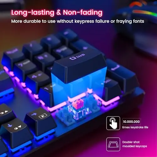 RisoPhy Механик ўйин клавиатураси, RGB 104 тугмали ўта юпқа LED ёритгичли USB симли клавиатура, қизил ёритгичли, чидамли ABS тугма қопқоқлари/Анти-Гостинг/Компьютер Mac Xbox ўйинчиси учун суюқликка чидамли - 7