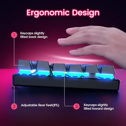 RisoPhy Механик ўйин клавиатураси, RGB 104 тугмали ўта юпқа LED ёритгичли USB симли клавиатура, қизил ёритгичли, чидамли ABS тугма қопқоқлари/Анти-Гостинг/Компьютер Mac Xbox ўйинчиси учун суюқликка чидамли - 6