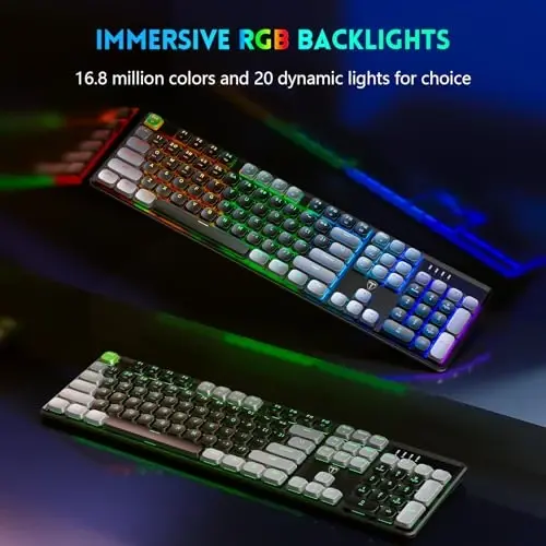 RisoPhy simsiz oʻyin klaviaturasi, past profil 2.4G/USB-C/Bluetooth mexanik klaviatura silliq qizil switchlar bilan, RGB yoritgich/dasturiy taʼminot/kompyuter/Mac oʻyinchilari uchun jim ergonomik klaviatura - 3