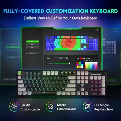RisoPhy simsiz oʻyin klaviaturasi, past profil 2.4G/USB-C/Bluetooth mexanik klaviatura silliq qizil switchlar bilan, RGB yoritgich/dasturiy taʼminot/kompyuter/Mac oʻyinchilari uchun jim ergonomik klaviatura - 5