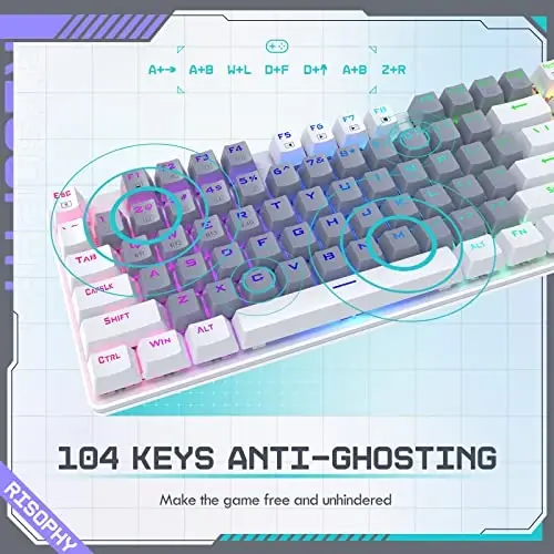 RisoPhy Wireless Mechanical Keyboard, Triple Mode 2.4G/USB-C/Bluetooth Gaming Keyboard, 104 Keys Programmable, Customize RGB Backlit, Red Switch, Bicolor PBT Keycaps, Rechargeable Wired for Laptop PC - 5