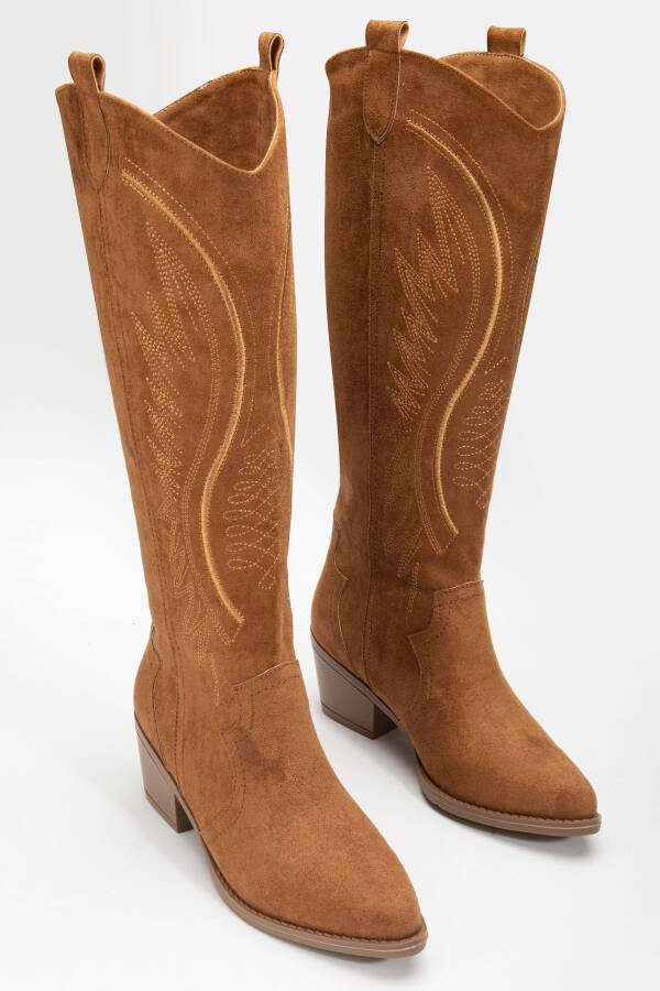 RİSSOLİ TABA TARÇIN Suede Embroidered Western Cowboy Cowgirl Boots - 1