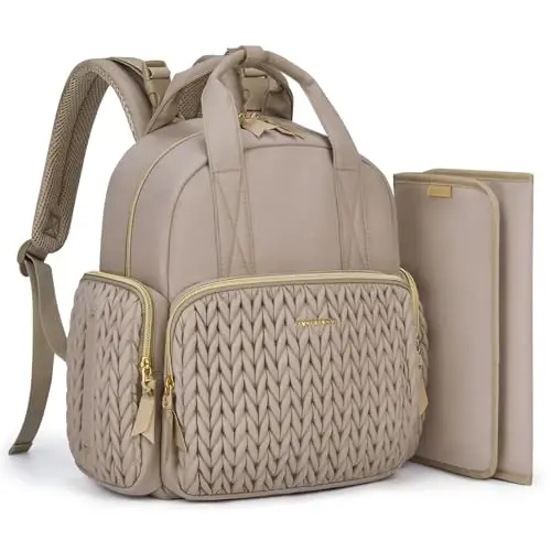Рюкзак для подгузников mommore, стильная дорожная сумка для мамы с термокарманами, пеленальным столиком и ремешками для коляски (XS-коричневый тауп, мини-16 л) - 1