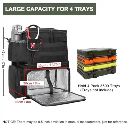 Рюкзак для рыбалки MATEIN, ящик для снастей, водонепроницаемый чехол для хранения рыболовных снастей с держателями для удочек и холодильником, подарки для рыбалки для мужчин - 6