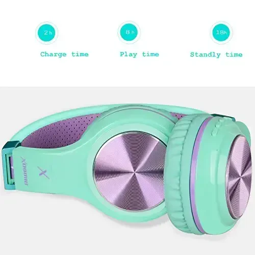 Riwbox Bluetooth Headphones, XBT-80 Buklanadigan Stereo Simsiz Bluetooth Quloqchinlar Mikrofon va Ovozni Boshqarish bilan, Kompyuter/Uyali Telefonlar/Televizor/Sport Zal uchun Simsiz va Simli Garnitura (Binafsha Yashil) - 3