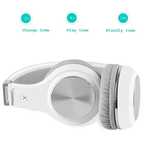 Riwbox Bluetooth Headphones, XBT-80 Yig'iladigan Stereo Simsiz Bluetooth Quloq ichidagi mikrofon va ovoz balandligini boshqarish bilan, Kompyuter/Uyali telefonlar/TV/iPad uchun simsiz va simli гарнитура (Kumush oq) - 3