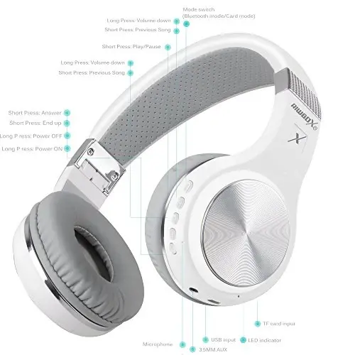 Riwbox Bluetooth Headphones, XBT-80 Yig'iladigan Stereo Simsiz Bluetooth Quloq ichidagi mikrofon va ovoz balandligini boshqarish bilan, Kompyuter/Uyali telefonlar/TV/iPad uchun simsiz va simli гарнитура (Kumush oq) - 5