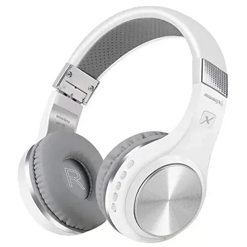 Riwbox Bluetooth Headphones, XBT-80 Yig'iladigan Stereo Simsiz Bluetooth Quloq ichidagi mikrofon va ovoz balandligini boshqarish bilan, Kompyuter/Uyali telefonlar/TV/iPad uchun simsiz va simli гарнитура (Kumush oq) - 1