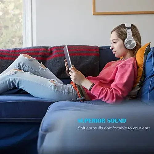 Riwbox Bluetooth Headphones, XBT-80 Yig'iladigan Stereo Simsiz Bluetooth Quloq ichidagi mikrofon va ovoz balandligini boshqarish bilan, Kompyuter/Uyali telefonlar/TV/iPad uchun simsiz va simli гарнитура (Kumush oq) - 6