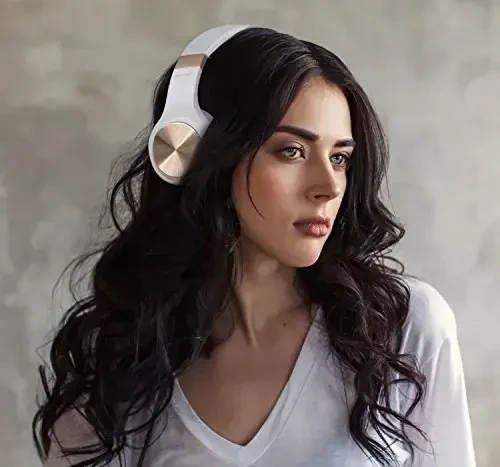 Riwbox Bluetooth Headphones, XBT-80 Yig'iladigan Stereo Simsiz Bluetooth Quloqchinlar Mikrofon va Ovozni Boshqarish bilan, Kompyuter/Mobil Telefonlar/TV/Sport Zal uchun Simsiz va Simli Garnitura (Oq Oltin) - 6