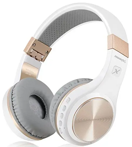 Riwbox Bluetooth Headphones, XBT-80 Folding Stereo Wireless Bluetooth Headphones Over Ear with Microphone and Volume Control, Wireless and Wired Headset for PC/Cell Phones/TV/Gym (White Gold) 