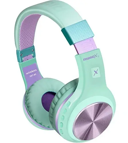 Riwbox Bluetooth Headphones, XBT-80 Folding Stereo Wireless Bluetooth Headphones Over Ear with Microphone and Volume Control, Wireless and Wired Headset for PC/Cell Phones/TV/Gym (Purple Green) - 6