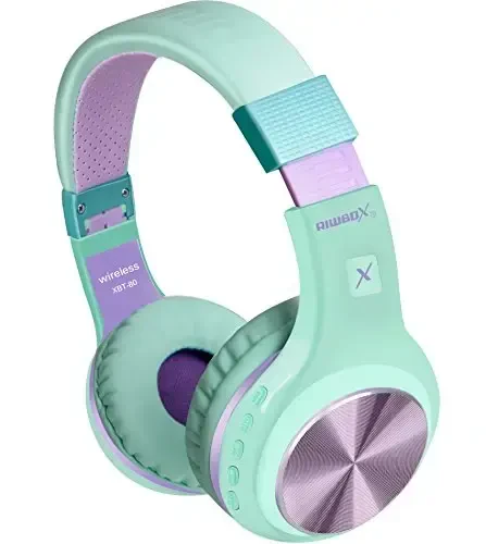 Riwbox Bluetooth Headphones, XBT-80 Folding Stereo Wireless Bluetooth Headphones Over Ear with Microphone and Volume Control, Wireless and Wired Headset for PC/Cell Phones/TV/Gym (Purple Green) - 6