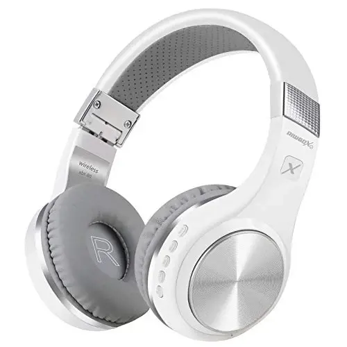 Riwbox Bluetooth Headphones, XBT-80 Folding Stereo Wireless Bluetooth Headphones Over Ear with Microphone and Volume Control, Wireless and Wired Headset for PC/Cell Phones/TV/iPad (Silver White) 