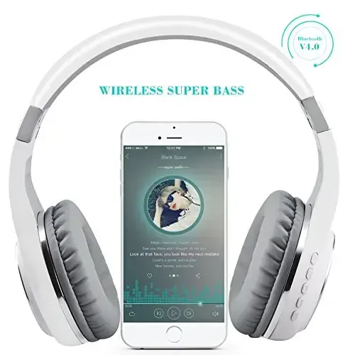 Riwbox Bluetooth Headphones, XBT-80 Folding Stereo Wireless Bluetooth Headphones Over Ear with Microphone and Volume Control, Wireless and Wired Headset for PC/Cell Phones/TV/iPad (Silver White) - 2