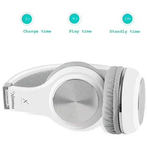 Riwbox Bluetooth Headphones, XBT-80 Folding Stereo Wireless Bluetooth Headphones Over Ear with Microphone and Volume Control, Wireless and Wired Headset for PC/Cell Phones/TV/iPad (Silver White) - 3