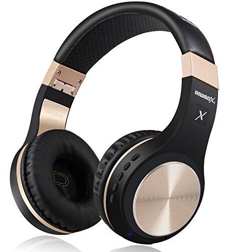 Riwbox Bluetooth Headphones, XBT-80 Folding Stereo Wireless Bluetooth Headphones Over Ear with Microphone and Volume Control, Wireless and Wired Headset for PC/Cell Phones/TV/iPad (Black Gold) - Riwbox