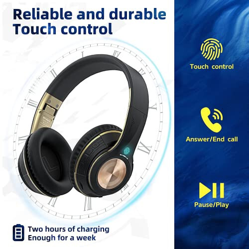 Riwbox TX8 Bluetooth Kulaklık, Kulak Üstü Kulaklık, HIFI Stereo, dokunmatik kontrol ve mikrofonlu, Yumuşak kulaklıklar/katlanabilir/SD/TF, 40 saat çalışma süresi, Seyahat/TV/müzik/OFC/GYM/Oyun için - 4