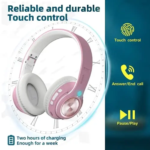 Riwbox TX8 Bluetooth quloqchinlar, quloq ustidagi quloqchinlar, HiFi Stereo, sensorli boshqaruv va mikrofon bilan, yumshoq quloqchinlar/katlanadigan/SD/TF, 40 soatlik ijro etish vaqti, sayohat/TV/musiqa/OFC/sport zal/o'yin uchun - 3