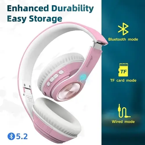 Riwbox TX8 Bluetooth quloqchinlar, quloq ustidagi quloqchinlar, HiFi Stereo, sensorli boshqaruv va mikrofon bilan, yumshoq quloqchinlar/katlanadigan/SD/TF, 40 soatlik ijro etish vaqti, sayohat/TV/musiqa/OFC/sport zal/o'yin uchun - 5