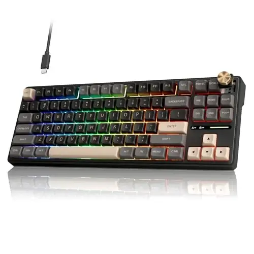 RK ROYAL KLUDGE R87 Pro Wired Mechanical Keyboard with Hot Swappable Knob 75% Creamy Gaming Keyboard 88 Keys TKL Gasket Mounted RGB Backlit with QMK/VIA, MDA Profile, Linear Creamy Switch, Black - 1