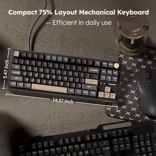 RK ROYAL KLUDGE R87 Pro Wired Mechanical Keyboard with Hot Swappable Knob 75% Creamy Gaming Keyboard 88 Keys TKL Gasket Mounted RGB Backlit with QMK/VIA, MDA Profile, Linear Creamy Switch, Black - 4