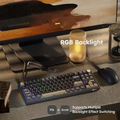 RK ROYAL KLUDGE R87 Pro Wired Mechanical Keyboard with Hot Swappable Knob 75% Creamy Gaming Keyboard 88 Keys TKL Gasket Mounted RGB Backlit with QMK/VIA, MDA Profile, Linear Creamy Switch, Black - 5