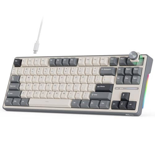 RK ROYAL KLUDGE R87 Pro Wired Mechanical Keyboard with Hot Swappable Knob 75% RGB Backlit Gaming Keyboard 88 Keys TKL Gasket Mounted with QMK/VIA and Linear Creamy Switch - 1