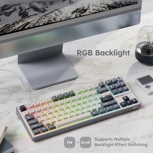 RK ROYAL KLUDGE R87 Pro Wired Mechanical Keyboard with Hot Swappable Knob 75% RGB Backlit Gaming Keyboard 88 Keys TKL Gasket Mounted with QMK/VIA and Linear Creamy Switch - 5