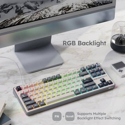 RK ROYAL KLUDGE R87 Pro Simli Mexanik Klaviatura Issiq almashtiriladigan Tugma bilan 75% RGB Orqa Fon Yoritilgan O'yin Klaviaturasi 88 Tugma TKL Gazetli O'rnatilgan Maxsus Klaviatura QMK/VIA va Chiziqli Krem Kaliti bilan - 5