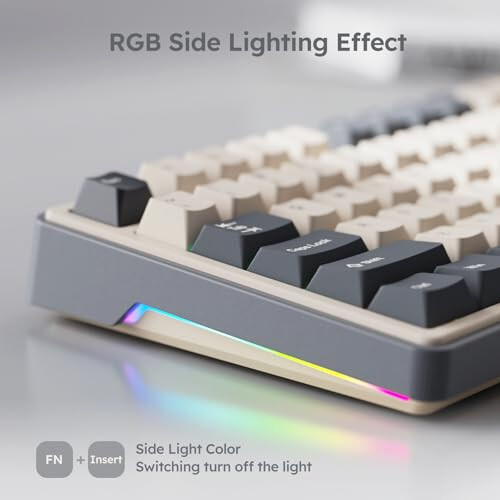 RK ROYAL KLUDGE R87 Pro Simli Mexanik Klaviatura Issiq almashtiriladigan Tugma bilan 75% RGB Orqa Fon Yoritilgan O'yin Klaviaturasi 88 Tugma TKL Gazetli O'rnatilgan Maxsus Klaviatura QMK/VIA va Chiziqli Krem Kaliti bilan - 6