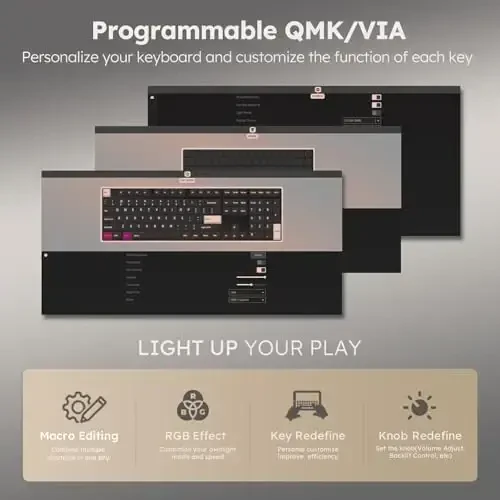 RK ROYAL KLUDGE R87 Pro Wired Mechanical Keyboard with Hot Swappable Knob 75% Creamy Gaming Keyboard 88 Keys TKL Gasket Mounted RGB Backlit with QMK/VIA, MDA Profile, Linear Creamy Switch, Black - 3