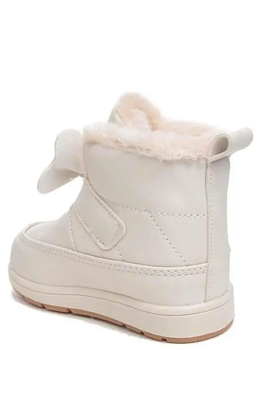 Rmd 341 Bant Kurdela Detaylı Kürklü Kız Çocuk Bebek Bot-BEJ - 3