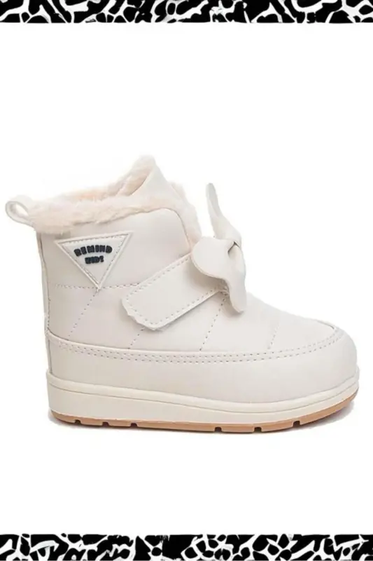 Rmd 341 Bant Kurdela Detaylı Kürklü Kız Çocuk Bebek Bot-BEJ - 1