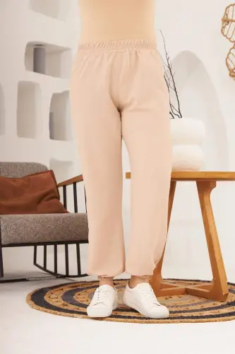 Bel ve Paça Lastikli Aerobin Büyük Beden Krem Pantolon - 1