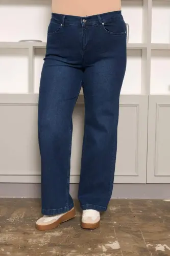 Rmg Beli Lastikli Bol Paça Büyük Beden Kim.Mavi Kot Pantolon - 3