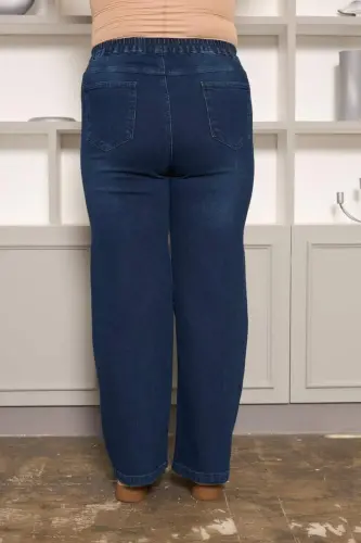 Rmg Beli Lastikli Bol Paça Büyük Beden Kim.Mavi Kot Pantolon - 5