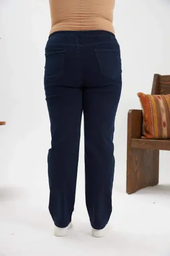 Beli Lastikli Büyük Beden Lacivert Kot Pantolon - 5