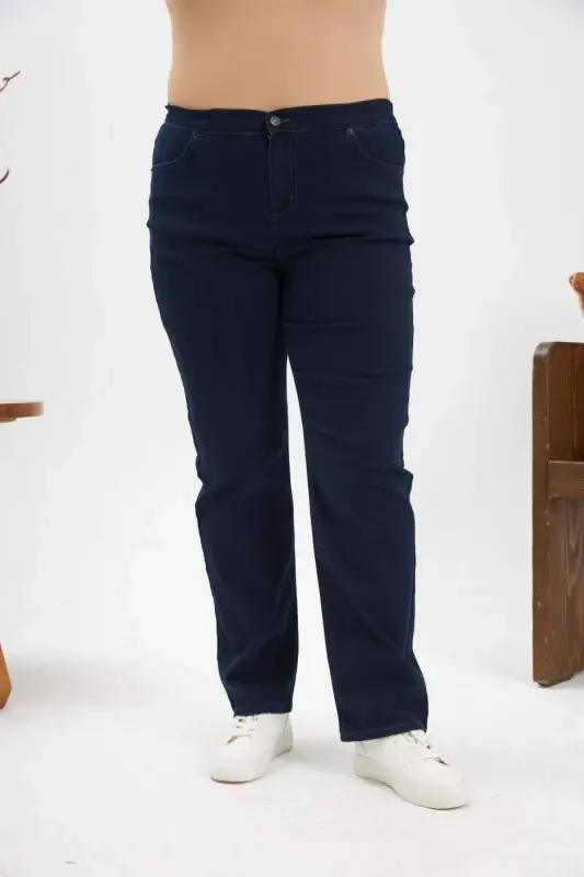 Beli Lastikli Büyük Beden Lacivert Kot Pantolon - 3