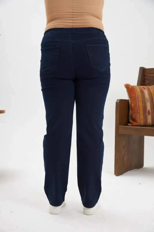 Beli Lastikli Büyük Beden Lacivert Kot Pantolon - 5