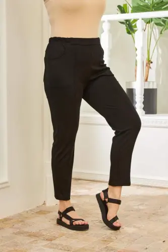 Rmg Beli Lastikli Fitilli Büyük Beden Siyah Çelik Örme Pantolon - BÜYÜKBEDENIZ (1)