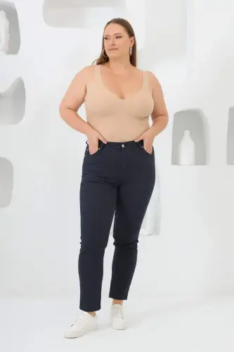 Büyük Beden Lacivert Pamuk Pantolon - 5