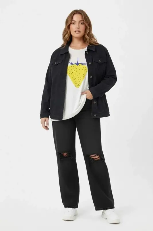 RMG Büyük Beden Siyah Kot Ceket - 2