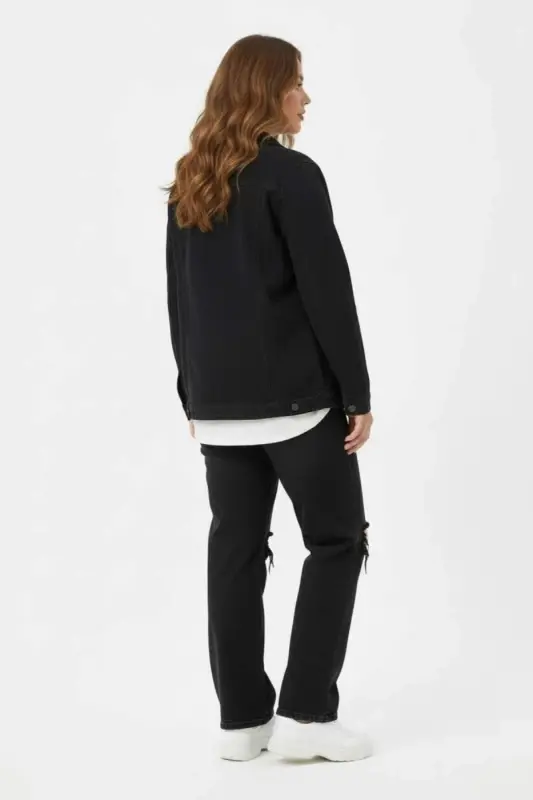 RMG Büyük Beden Siyah Kot Ceket - 4