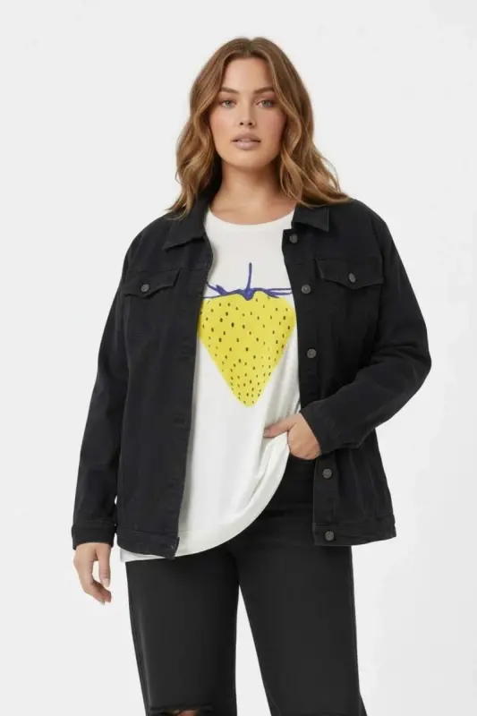 RMG Büyük Beden Siyah Kot Ceket - BÜYÜKBEDENIZ