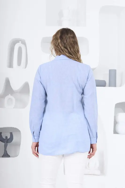 Rmg Cep Kapak Taş Detaylı Simetrik Büyük Beden Mavi Gömlek - 5